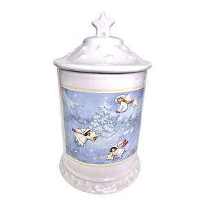 Hallmark Gourmet Gifts Star Lid Holiday Canister with Winter Angel Scene